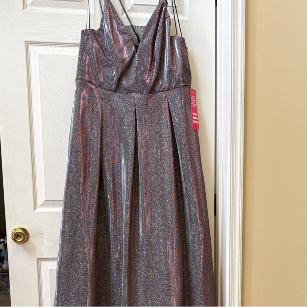 Crystal Doll Shimmering Silver and Pink Maxi Dress